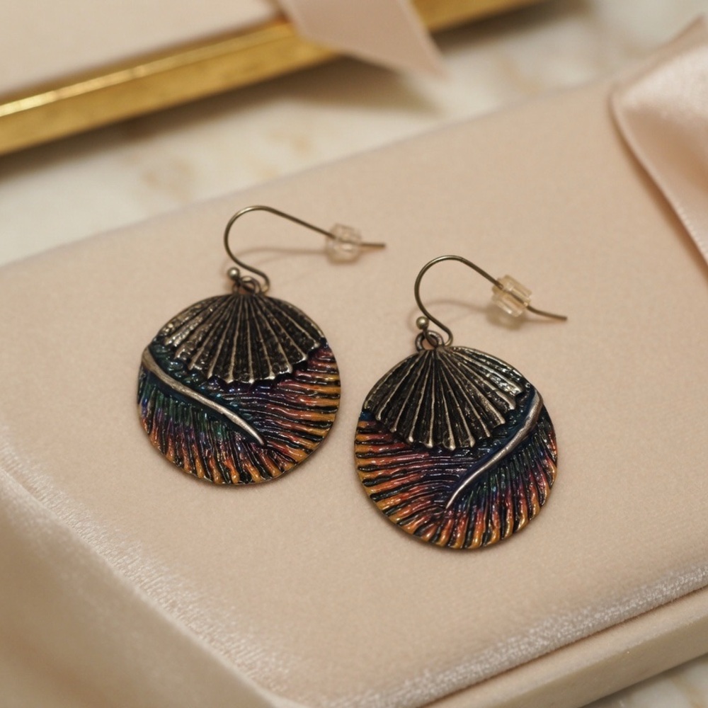 CHICOS Multicolor Enamel Disc Dangle Earrings Boho Artisan Style Statement